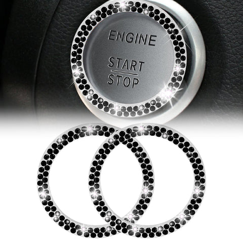 1/2 Packs Bling Diamond Car Engine Start Stop Button Surround Decor Ring Cover