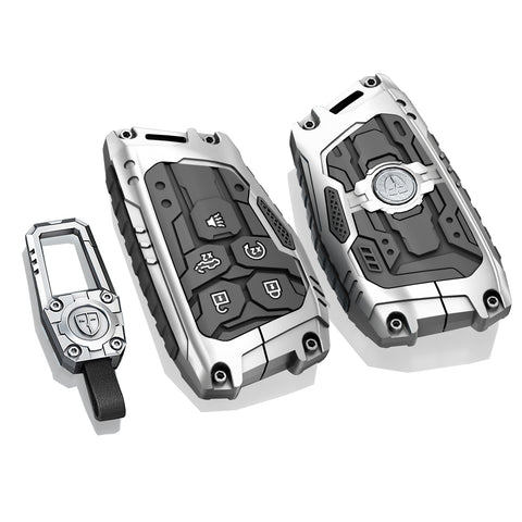 x xotic tech Mech Style Heavy Metal Key Fob Cover Compatible with Chevy Silverado 1500, GMC Sierra 1500 2022-2025, Chevrolet Tahoe 2024-2025, Zinc Alloy Key Case Protector Shell Keychain