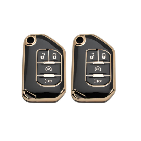 Green TPU Full Cover Folding Remote Key Fob Cover For Jeep Wrangler JLU 2018-22