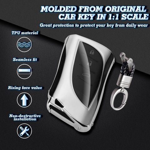 Key Fob Cover with Keychain Soft TPU Full Protection Key Case Shell, Compatible with Lexus ES350 ES300h LC500 LC 500h LS500 LS500h UX250h GX460 UX200