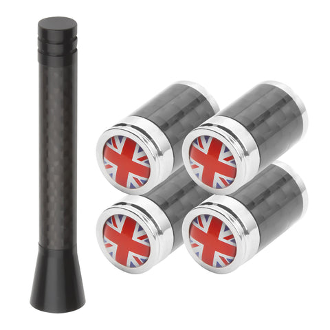Set Union Jack Antenna w/Chrome Tire Valve Stem Caps Dust Cover For Mini Cooper