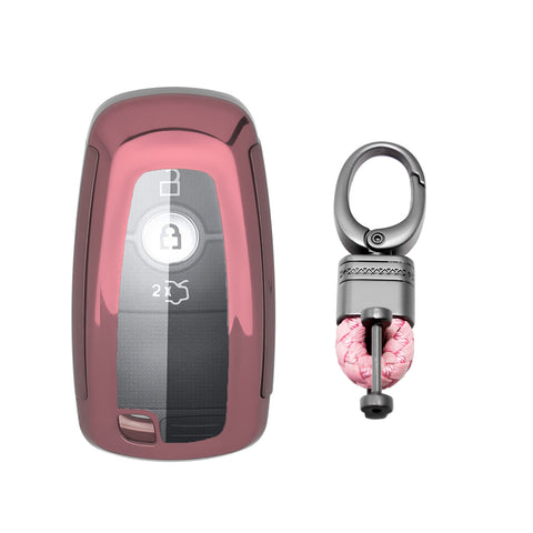 Pink TPU Key Fob Shell Full Cover Case w/Keychain, Compatible with Ford Edge Escape Expedition