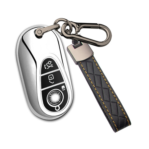 Silver Soft TPU Full Covered Remote Key Shell For Mercedes-Benz E-Class 2024-25