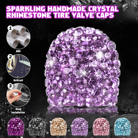 4x Handmade Crystal Rhinestone Universal Car Tire Valve Caps Chrome Accessories