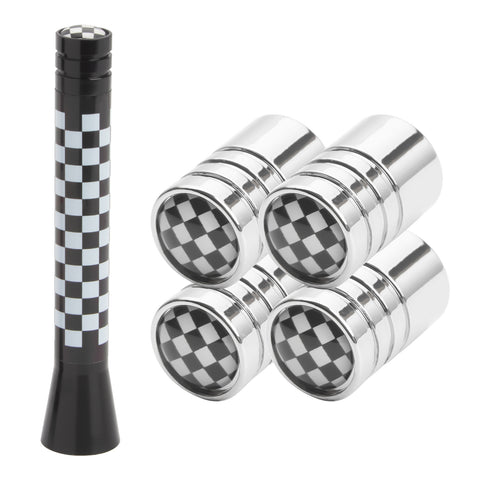 Set Union Jack Antenna w/Chrome Tire Valve Stem Caps Dust Cover For Mini Cooper