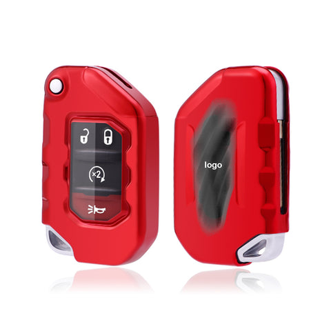Red Soft TPU Anti-dust Remote Control Key Fob Cover w/Keychain For Jeep Wrangler 2018-21