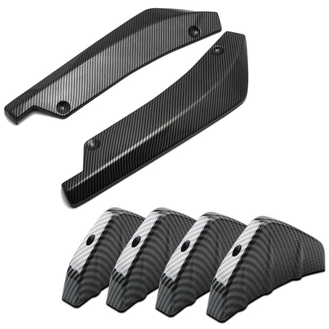 Universal Fit 6Pcs Rear Bumper Wing Lip Diffuser Splitter Shark Fins + Canard Valence Spoiler Deflector Body Kits
