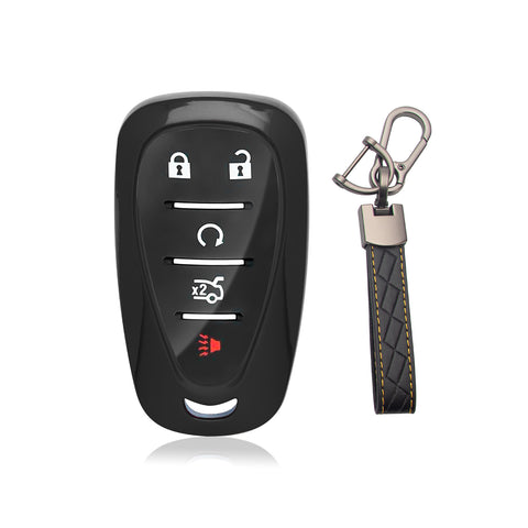 TPU Key Fob Shell Full Cover Case w/ Keychain, Compatible with Chevrolet Camaro Malibu Impala Cruze Volt Bolt Equinox Tahoe Traverse 3/4/5 Buttons Key