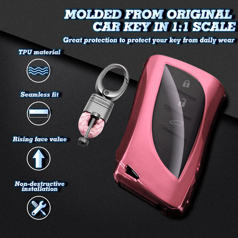 Key Fob Cover with Keychain Soft TPU Full Protection Key Case Shell, Compatible with Lexus ES350 ES300h LC500 LC 500h LS500 LS500h UX250h GX460 UX200