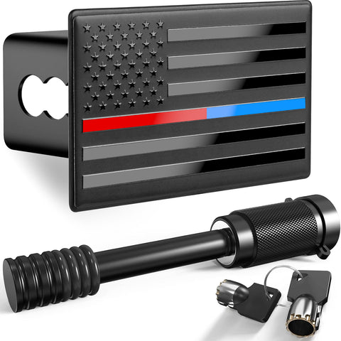 x xotic tech 2" American Flag Trailer Hitch Cover, Heavy Duty Carbon Steel Receivers Plug Cover with 5/8-Inch Anti-Theft Pin Diameter Trailer Hitch Lock For Pickup Trucks(5x3")