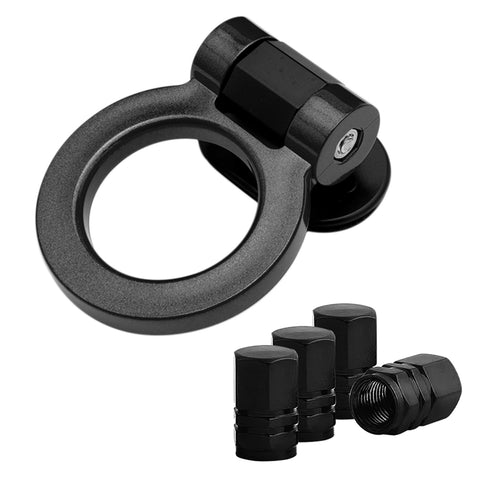 Set JDM Sport Style Tow Hook Ring Decoration+Tire Valve Stem Caps Universal Fit