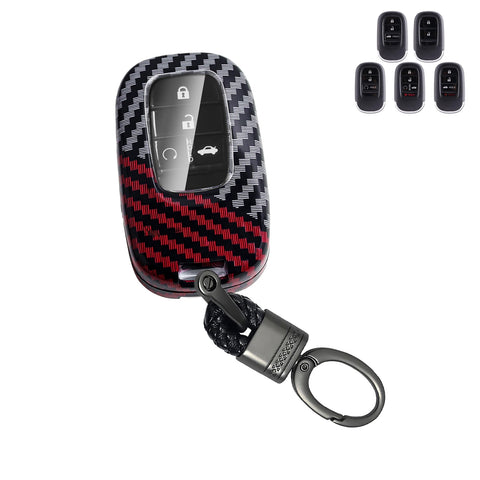 x xotic tech Glossy Black/Red Mix Color Carbon Fiber Texture Hard Plastic Key Fob Cover Case Compatible with Honda Civic Accord CR-V HR-V Pilot 2022-up Oval Shape