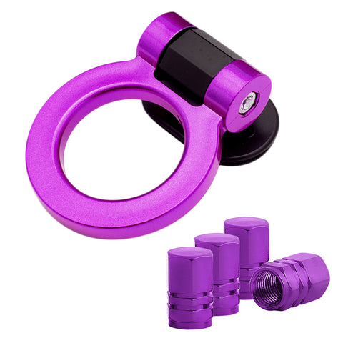 Set JDM Sport Style Tow Hook Ring Decoration+Tire Valve Stem Caps Universal Fit