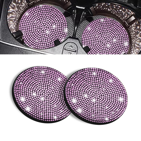 2pcs Cute Bling Car Cup Holder Coaster with Rhinestone Auto Interior Accessories