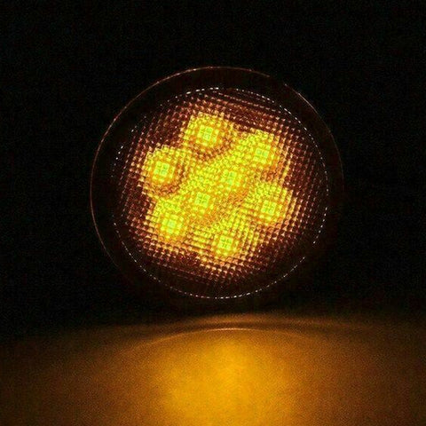 x xotic tech Smoked Lens Turn Signal Lights White Halo Ring DRL Amber LED Front Grill Indicator Parking Lights Lamp Assembly Replacement Compatible with Jeep Wrangler JK JKU 2007-2018