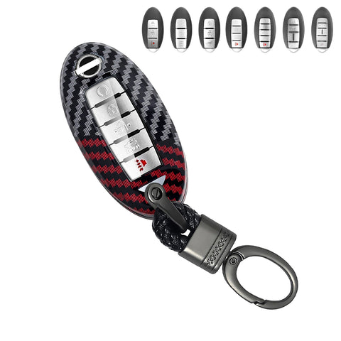 x xotic tech Glossy Black/Red Carbon Fiber Texture Hard Key Fob Cover Case Compatible with Infiniti EX FX JX QX or Nissan Altima GTR Maxima Murano Pathfinder Sentra Oval Shape 3-6 Buttons Smart Key