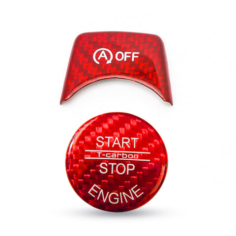 Red Carbon Fiber Start Stop Switch Button w/OFF Cover Trim For BMW F20 F22 F30