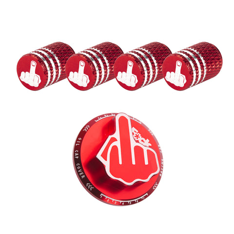 Middle Finger Pattern Tire Valve Stem Caps + Fuel Oil Tank Cap For Honda Acura