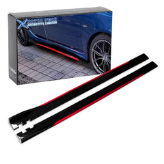 86.5 Inch/2.2M Car Lower Side Skirts Protect Rocker Panel Splitter Winglets Diffuser Bottom Line Extension Body Kit Universal Fit Most Vehicles (Glossy Black w/ Red Strip)