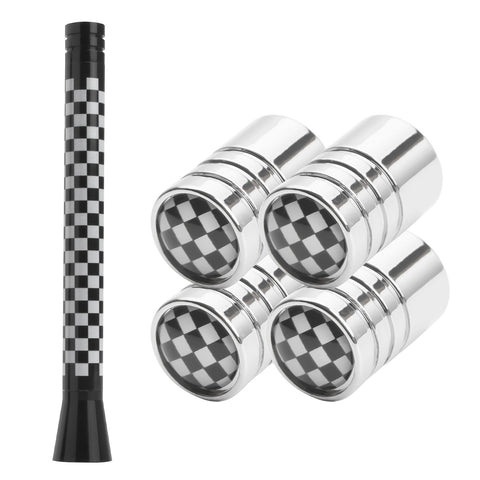 Set Union Jack Antenna w/Chrome Tire Valve Stem Caps Dust Cover For Mini Cooper