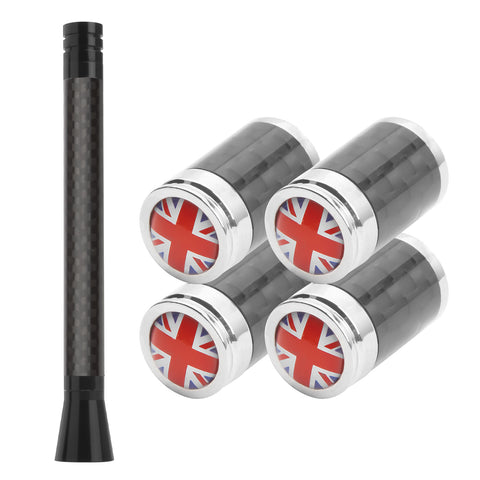 Set Union Jack Antenna w/Chrome Tire Valve Stem Caps Dust Cover For Mini Cooper