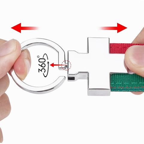 1x Flag Stripe Nylon Band w/ Inner Leather Key Fob Chain Keychain Ring For Audi BMW Mercedes Porsche etc Germany/M-colored/Italian Flag