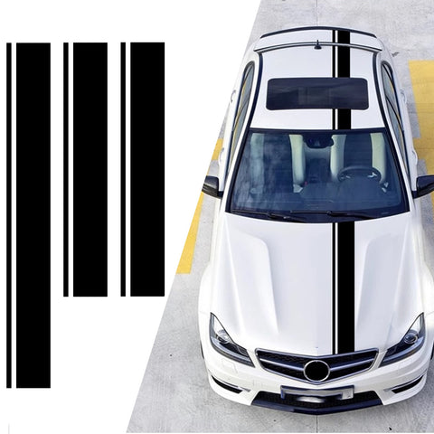 Xotic Tech Left Side Vinyl Car Decal Sporty Stripe Decor Sticker for Mercedes Benz C Class Hood Roof Rear Trunk Black