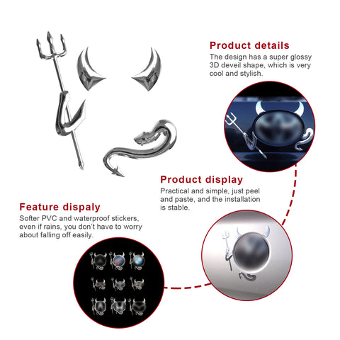 3pcs Silver Devil Demon Style Emblem Stickers Accessories Universal Fit for Car
