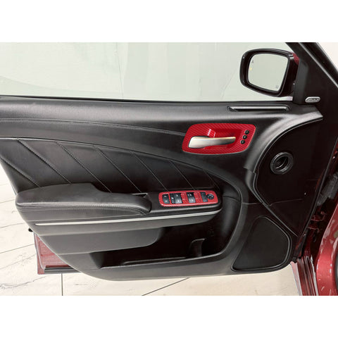 Carbon Fiber Style Door Handle Bowl Window Lift Switch Cover For Dodge Charger 2011-23