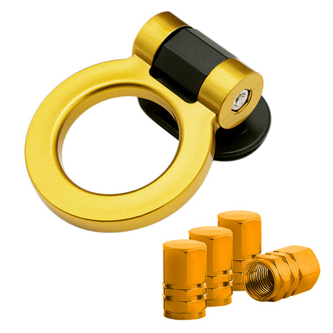 Set JDM Sport Style Tow Hook Ring Decoration+Tire Valve Stem Caps Universal Fit