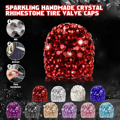 4x Handmade Crystal Rhinestone Universal Car Tire Valve Caps Chrome Accessories