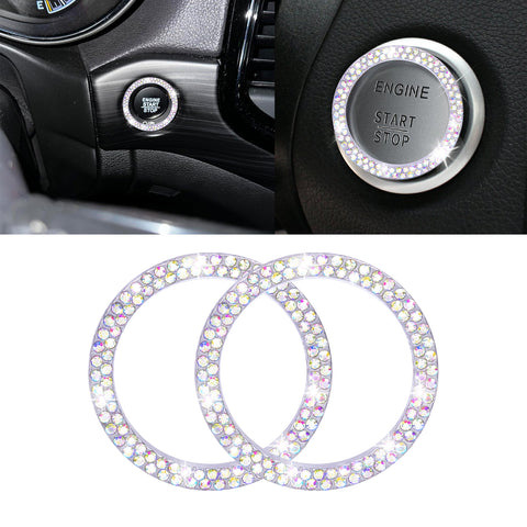 1/2 Packs Bling Diamond Car Engine Start Stop Button Surround Decor Ring Cover