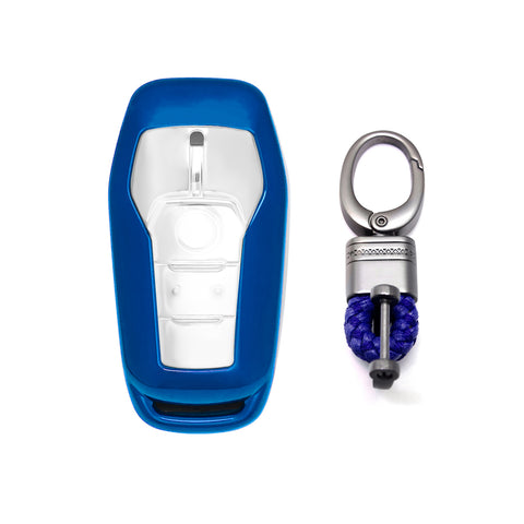 Blue Soft TPU Key Fob Shell Skin Cover w/Keychain, Compatible with Ford Fusion Mustang
