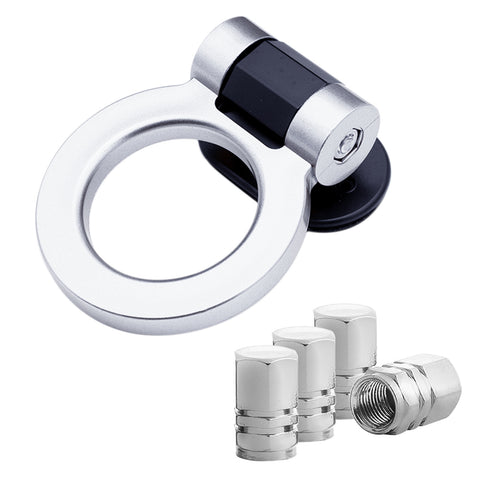 Set JDM Sport Style Tow Hook Ring Decoration+Tire Valve Stem Caps Universal Fit