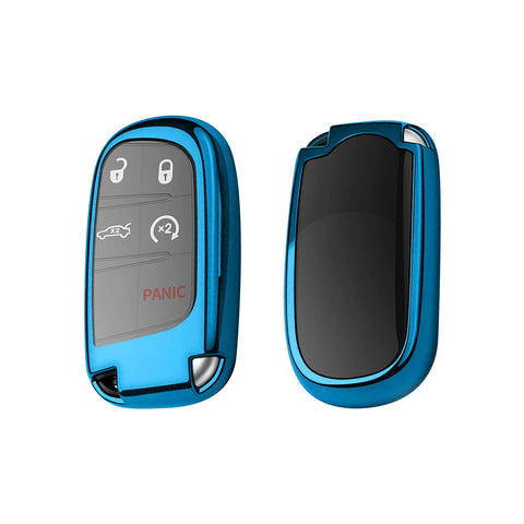 Glossy Blue TPU Keyless Remote FOB Case + Braided Keychain For Jeep Chrysler Dodge