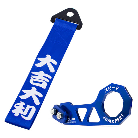 Sports Racing Tow Strap Trailer Belt Personalized with Chinese Slogan + Rear Tow Hook Universal Fit for Car (Good Luck & All The Best)