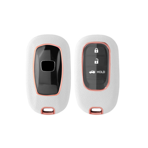 White TPU w/Leather Texture Full Protect Remote Key Fob For Honda Accord 2022+