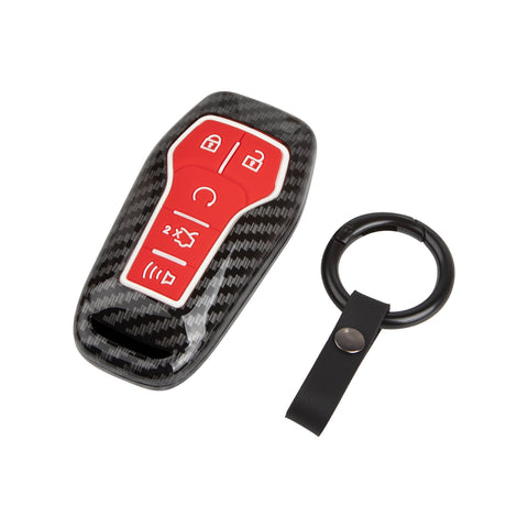 Carbon Fiber Texture Remote Key Holder Case Skin For Ford Mustang Edge Fusion Lincoln