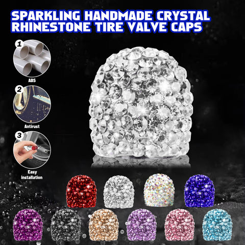 4x Handmade Crystal Rhinestone Universal Car Tire Valve Caps Chrome Accessories