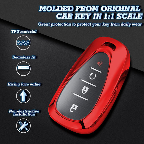 2pcs TPU Key Fob Shell Full Cover Case , Compatible with Chevrolet Camaro Malibu Impala Cruze Volt Bolt Equinox Tahoe Traverse - 3/4/5 Buttons Key