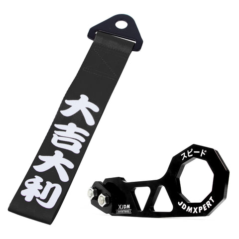 Sports Racing Tow Strap Trailer Belt Personalized with Chinese Slogan + Rear Tow Hook Universal Fit for Car (Good Luck & All The Best)