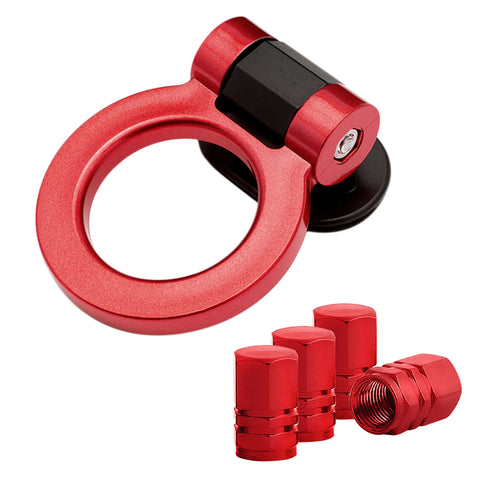 Set JDM Sport Style Tow Hook Ring Decoration+Tire Valve Stem Caps Universal Fit