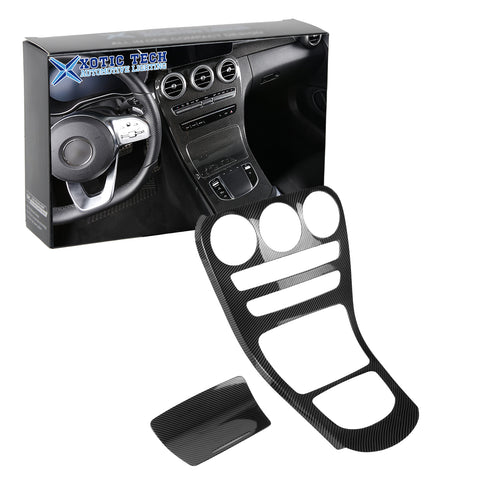 Center Console Gear Shift Panel Frame Cover Trim, Carbon Fiber Pattern, Compatible with Mercedes Benz C Class W205 2019-2020, GLC Class X253 2020 (Without Clock)