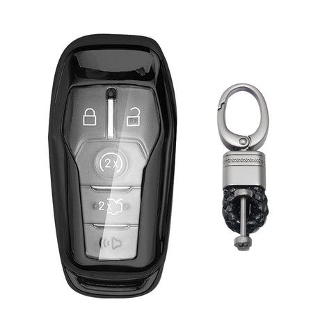 Black Soft TPU Key Fob Shell Skin Cover w/Keychain, Compatible with Ford Fusion
