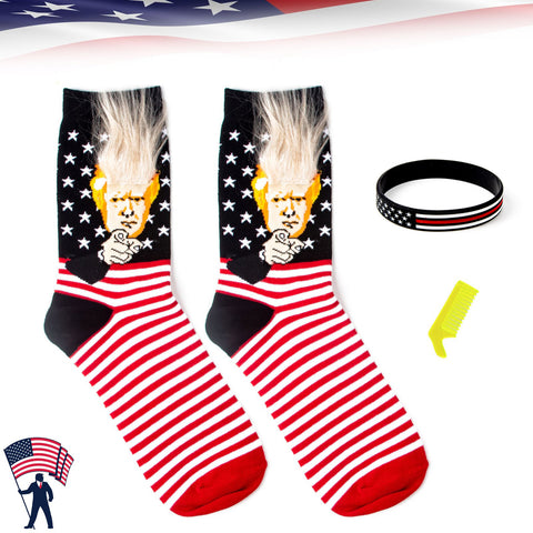2 Pair Trump American Flag Presidential Election Patriot Print Cotton Crew Socks