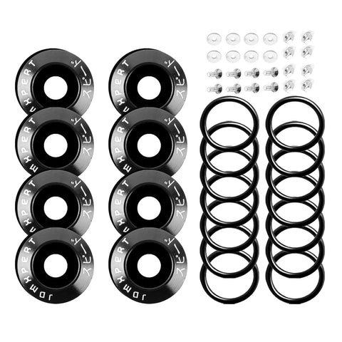 Black Bumper Fender Trunk Quick Release Fasteners w/20pcs Rubber Bands O Rings Washers Replacement
