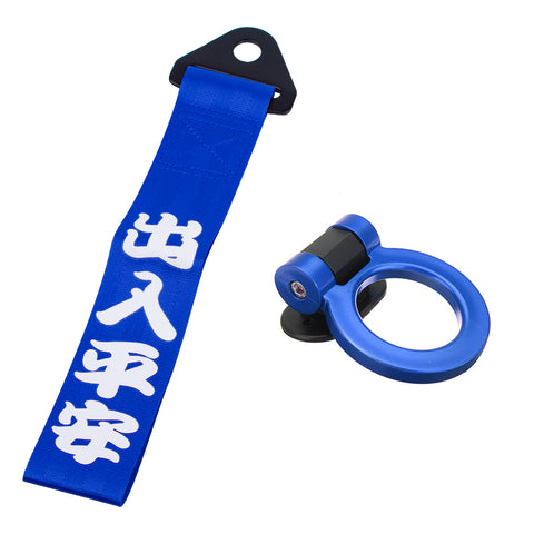 JDM Sports Racing Tow Strap Trailer Belt Personalized with Chinese Slogan + Tow Hook Kit Car Decoration Accessories Universal Fit Rear Front Bumper (Safe Trip Wherever You go)