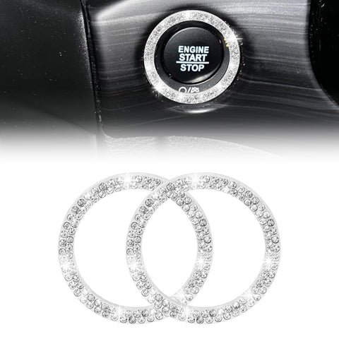 1/2 Packs Bling Diamond Car Engine Start Stop Button Surround Decor Ring Cover