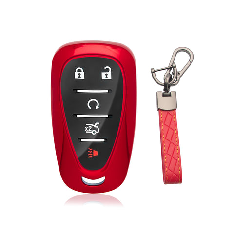 TPU Key Fob Shell Full Cover Case w/ Keychain, Compatible with Chevrolet Camaro Malibu Impala Cruze Volt Bolt Equinox Tahoe Traverse 3/4/5 Buttons Key