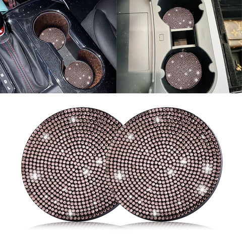 2pcs Cute Bling Car Cup Holder Coaster with Rhinestone Auto Interior Accessories